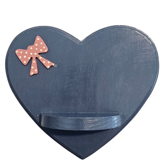 Vintage Wood Heart Bow Shelf Wall Mount Blue Pink 80s Cottage Coquette Decor - Picture 1 of 9